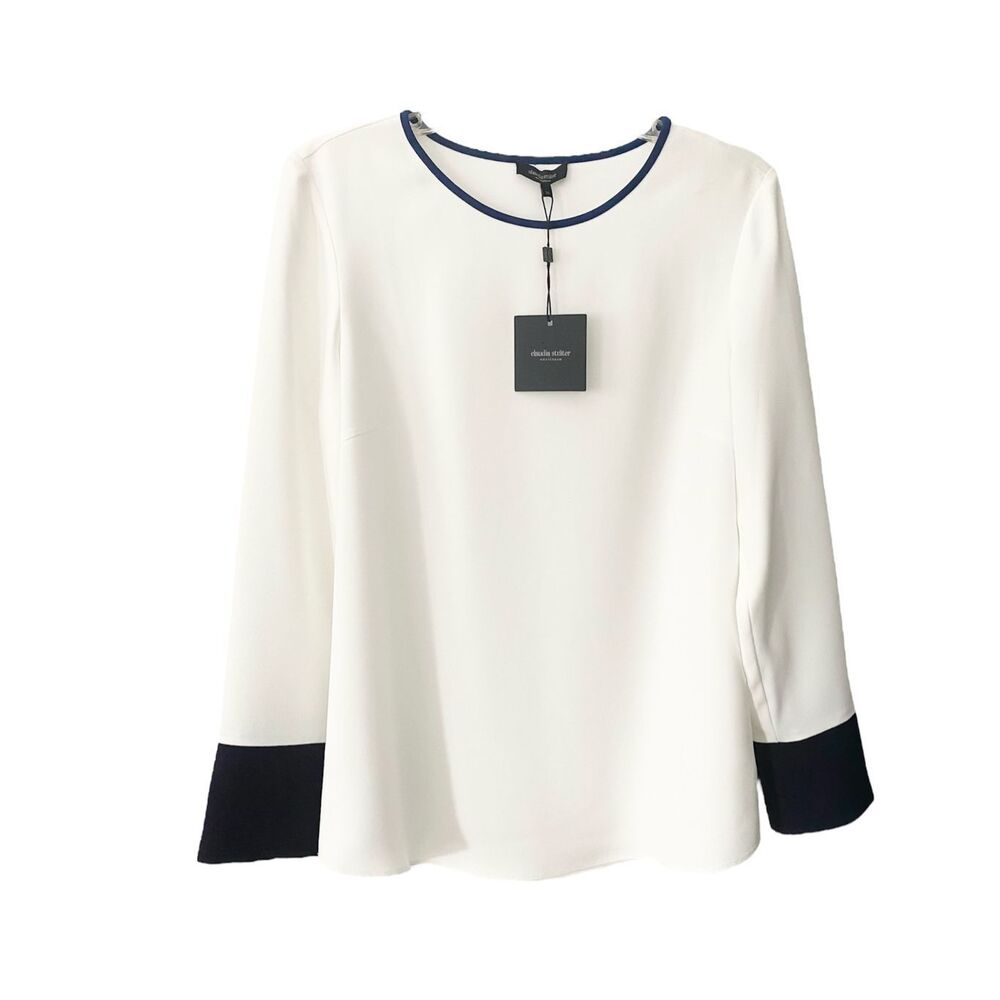 Claudia Strater Amsterdam White/Navy  Long Sleeve Top Sz 36/ M